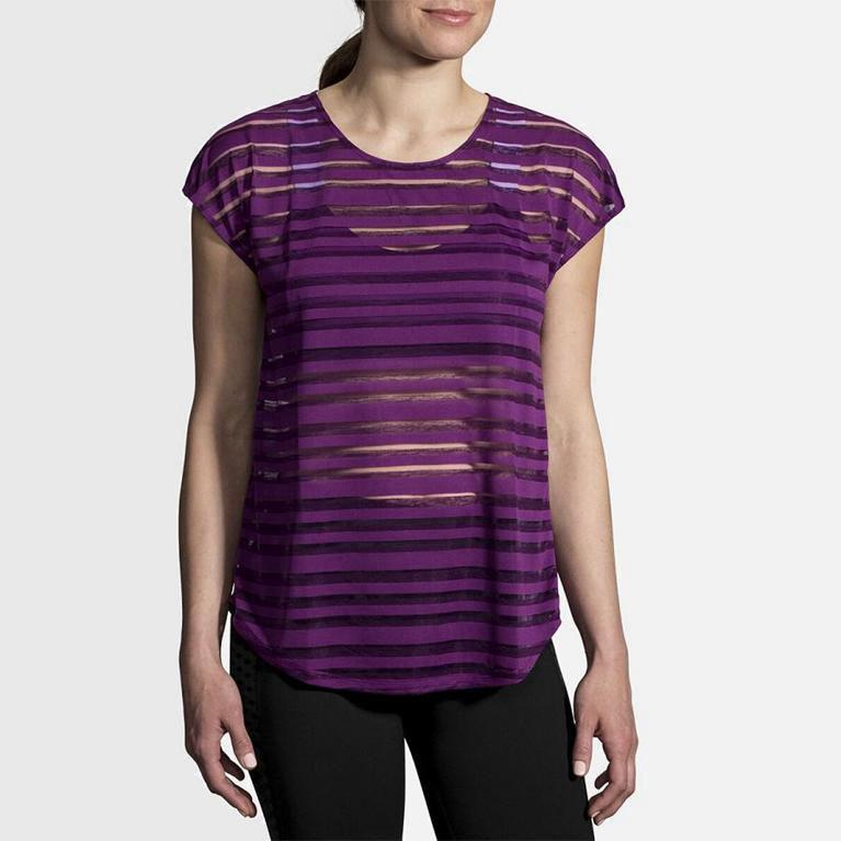 Brooks Hot NZ - Women's Short Sleeve Running Shirt - Purple (93782-ITBN)